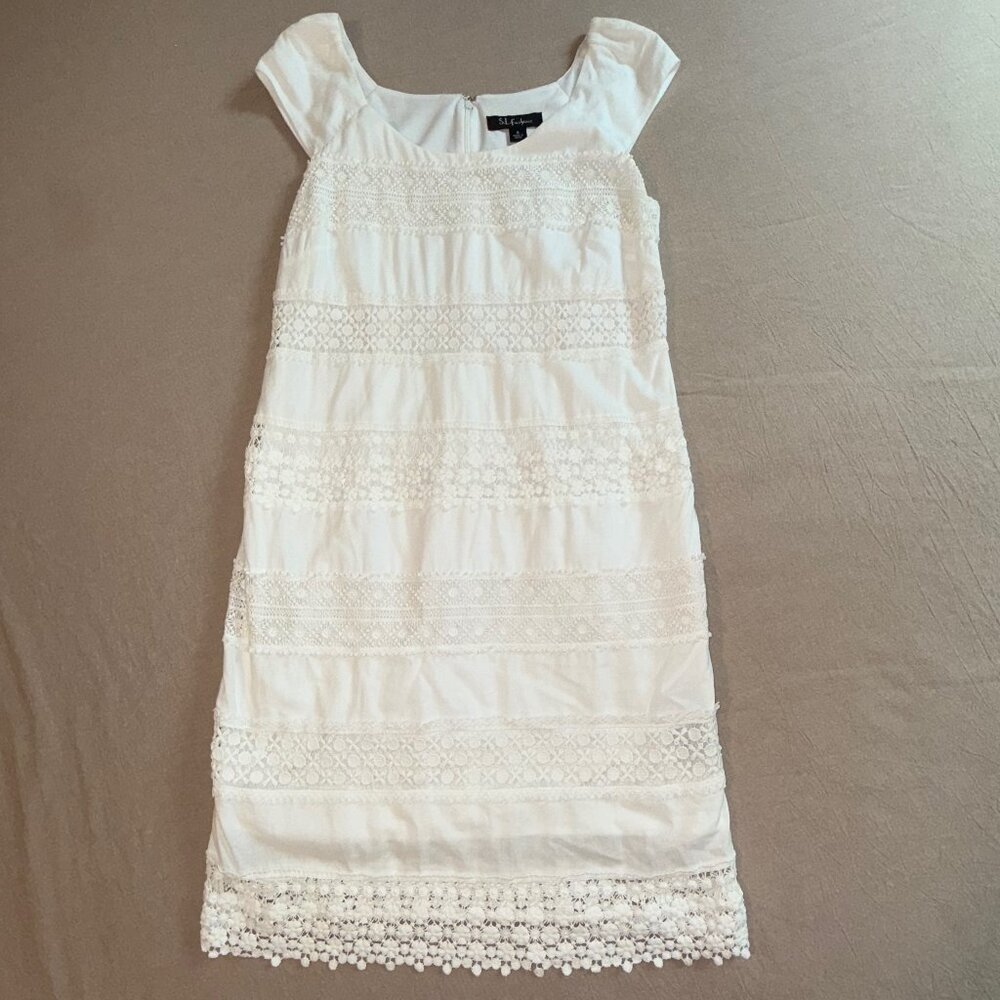 S.L. Fashions White Cotton‎ Crochet Cap Sleeve Lined Dress Size 6